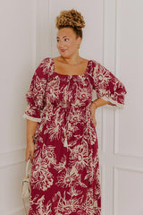 Sunflower Fields Smocked Midi Dress in Sangria Curves