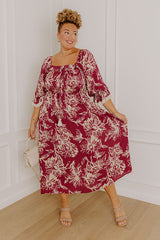 Sunflower Fields Smocked Midi Dress in Sangria Curves