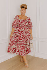 Mystic Garden Floral Smocked Midi Dress in Sangria Curves