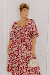 Mystic Garden Floral Smocked Midi Dress in Sangria Curves