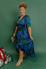 Whispered Florals Satin Wrap Maxi Dress Curves