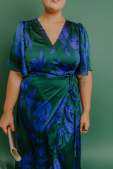 Whispered Florals Satin Wrap Maxi Dress Curves