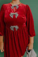 Bows And Kisses Velvet Mini Dress in Crimson Curves