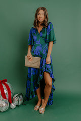 Whispered Florals Satin Wrap Maxi Dress
