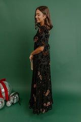 Brownstone Bliss Velvet Burnout Maxi Dress in Black