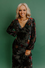 Poised Romance Floral Velvet Burnout Maxi Dress in Black