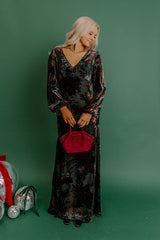 Poised Romance Floral Velvet Burnout Maxi Dress in Black