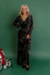 Poised Romance Floral Velvet Burnout Maxi Dress in Black