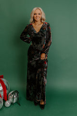 Poised Romance Floral Velvet Burnout Maxi Dress in Black