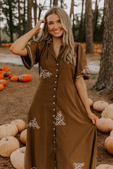 Autumn in Soho Embroidered Midi Dress