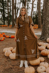 Autumn in Soho Embroidered Midi Dress