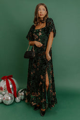Brownstone Bliss Velvet Burnout Maxi Dress in Green