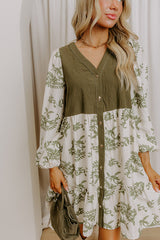 Harvest Charm Floral Mini Dress in Olive