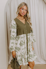 Harvest Charm Floral Mini Dress in Olive