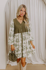 Harvest Charm Floral Mini Dress in Olive