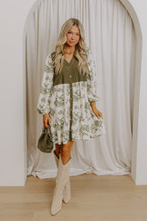 Harvest Charm Floral Mini Dress in Olive