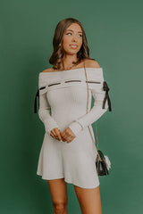 Modern Romance Ribbed Off Shoulder Mini Dress in Cream