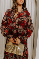 Oak Grove Tiered Floral Midi Dress in Mocha