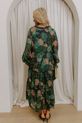 Oak Grove Tiered Floral Midi Dress in Navy