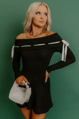 Modern Romance Ribbed Off Shoulder Mini Dress in Black