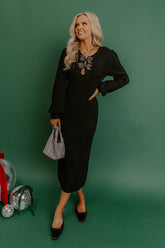Darling Detail Knit Sweater Midi Dress in Black