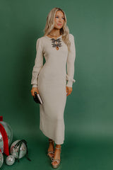Darling Detail Knit Sweater Midi Dress in Oatmeal