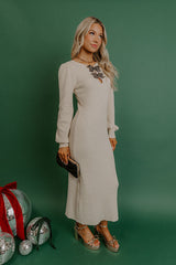 Darling Detail Knit Sweater Midi Dress in Oatmeal