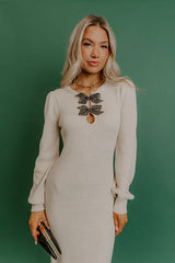 Darling Detail Knit Sweater Midi Dress in Oatmeal