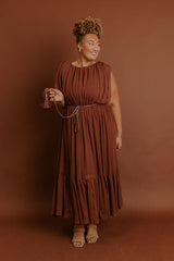 Evening Grace Chiffon Midi Dress in Mocha Curves