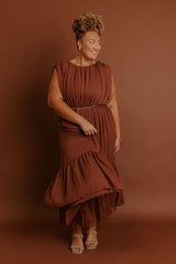Evening Grace Chiffon Midi Dress in Mocha Curves