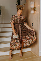Sweet Symphony Floral Midi Dress in Chestnut Curves