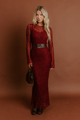 Twilight Muse Lace Maxi Dress in Merlot