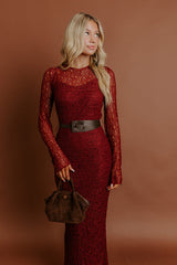 Twilight Muse Lace Maxi Dress in Merlot