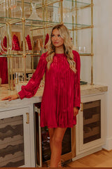 Toast To Fabulous Satin Pleated Mini Dress in Red