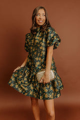 Moonlit Blooms Floral Jacquard Mini Dress