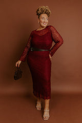 Twilight Muse Lace Maxi Dress in Merlot Curves
