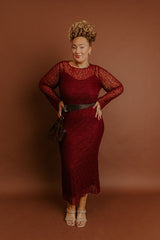 Twilight Muse Lace Maxi Dress in Merlot Curves