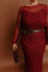 Twilight Muse Lace Maxi Dress in Merlot Curves