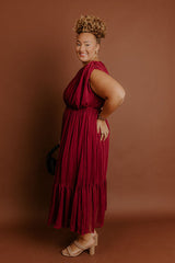 Evening Grace Chiffon Midi Dress in Merlot Curves