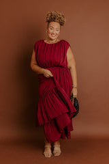 Evening Grace Chiffon Midi Dress in Merlot Curves