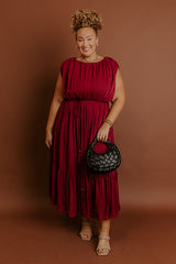 Evening Grace Chiffon Midi Dress in Merlot Curves