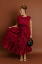 Evening Grace Chiffon Midi Dress in Merlot Curves