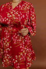 Luxury Excursions Floral Mini Dress in Red Curves