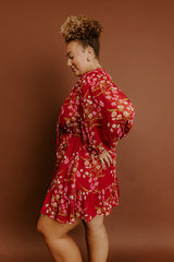 Luxury Excursions Floral Mini Dress in Red Curves