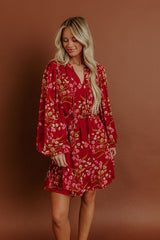 Luxury Excursions Floral Mini Dress in Red