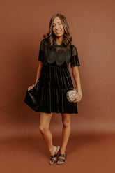 Delicate Daze Velvet Mini Dress in Black