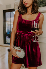 Twilight Toast Velvet Mini Dress in Merlot