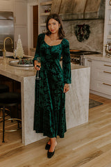 Champagne Toast Floral Velvet Maxi Dress in Emerald