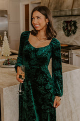 Champagne Toast Floral Velvet Maxi Dress in Emerald