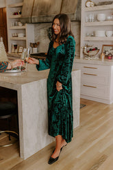 Champagne Toast Floral Velvet Maxi Dress in Emerald